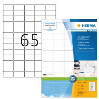 Adresetiketten Premium HERMA A4 38,1x21,2 mm 6500 stuks