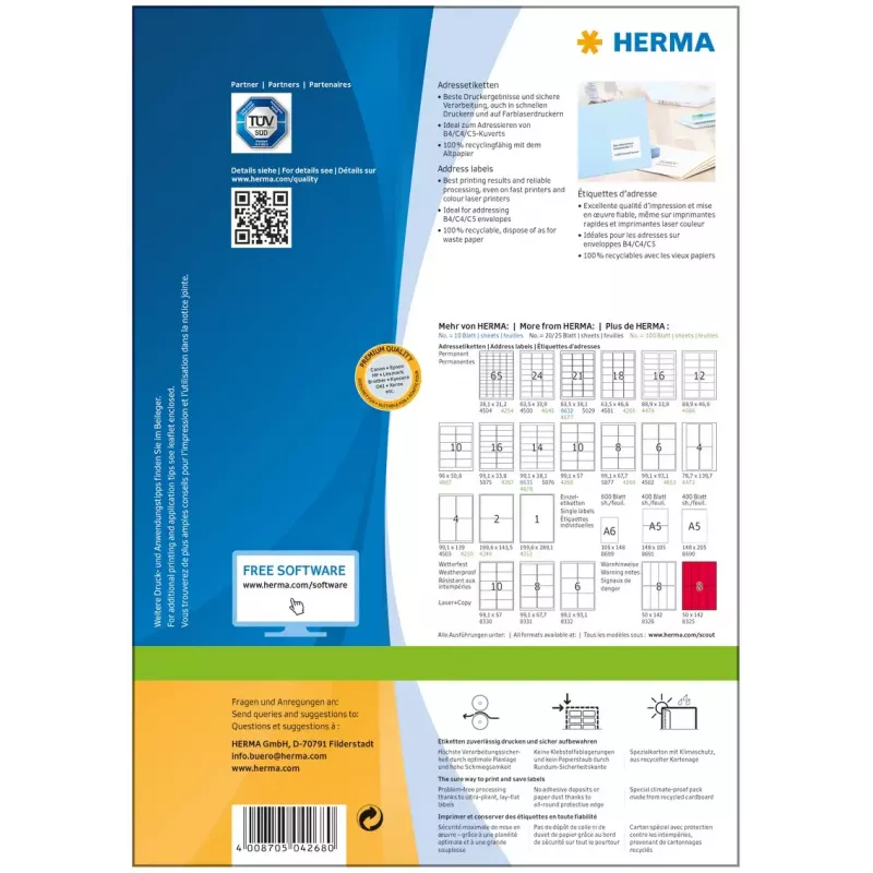 Adresetiketten Premium HERMA A4 99,1x57 mm 1000 stuks
