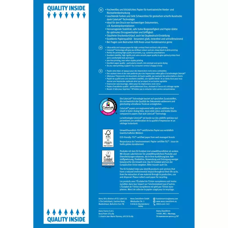 Printerpapier A4 Avery Bright White Inkjet 500 vel