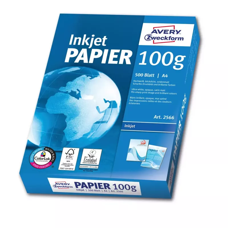 Printerpapier A4 Avery Bright White Inkjet 500 vel