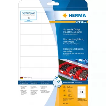Zelfklevende etiketten HERMA 4573 verwijderbaar wit 480 stuks
