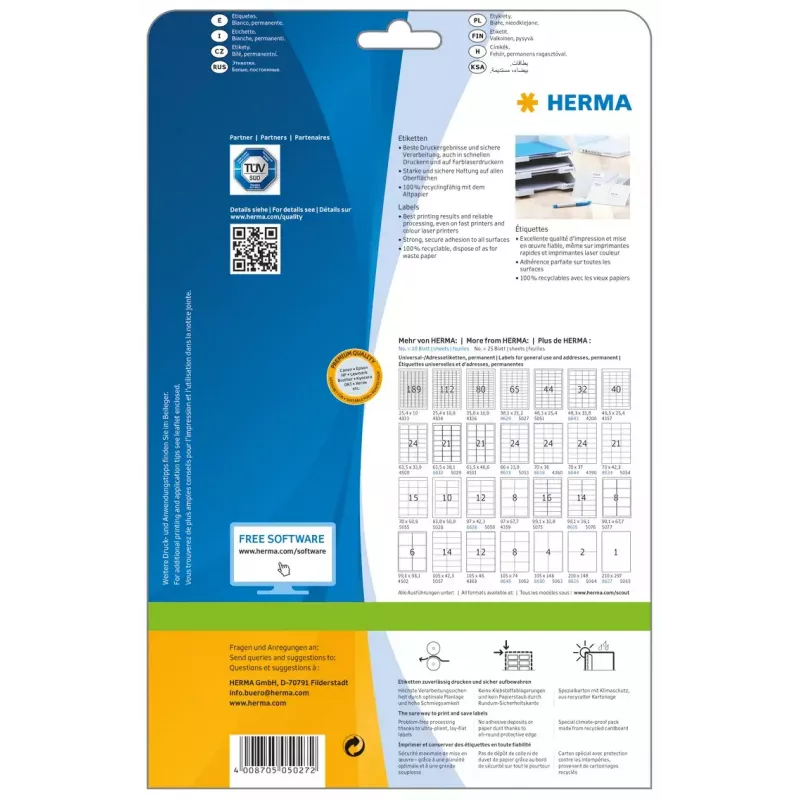 Zelfklevend printeretiket HERMA Labels Premium A4 38,1x21,2 mm