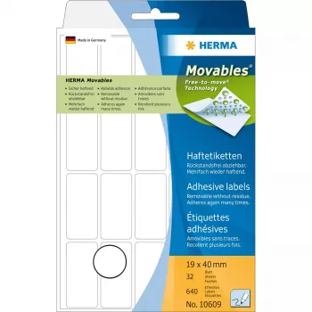 Veelzijdige etiketten HERMA 10609 19x40 mm wit Movables verwijderbaar papier 640 stuks