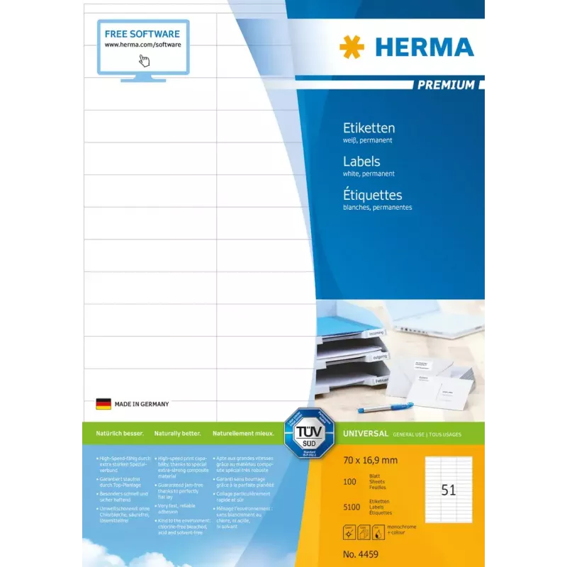 Zelfklevende printeretiketten HERMA Premium A4 70x16,9 mm