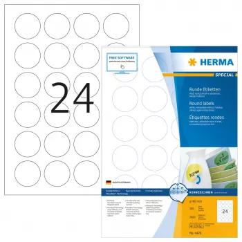 Zelfklevende etiketten HERMA verwijderbaar A4 Ø 40 mm 2400 stuks