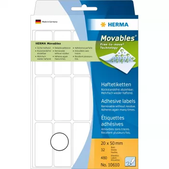 Veelzijdige etiketten HERMA 10610 20x50 mm wit Movables/verwijderbaar papier mat