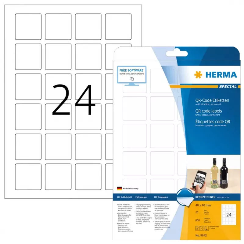 QR-code-etiketten HERMA 9642 A4 40x40 mm vierkant wit papier