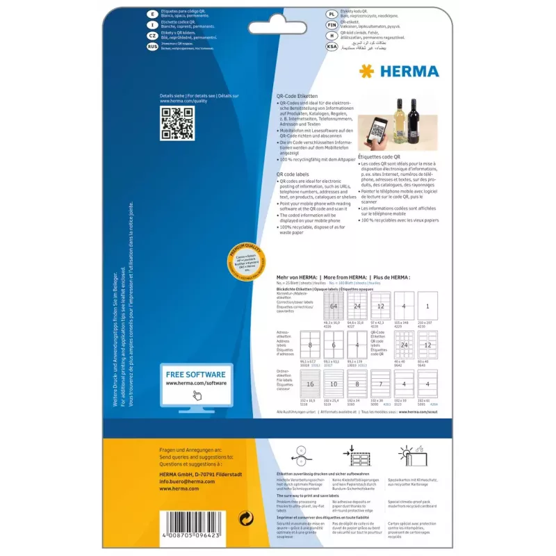 QR-code-etiketten HERMA 9642 A4 40x40 mm vierkant wit papier