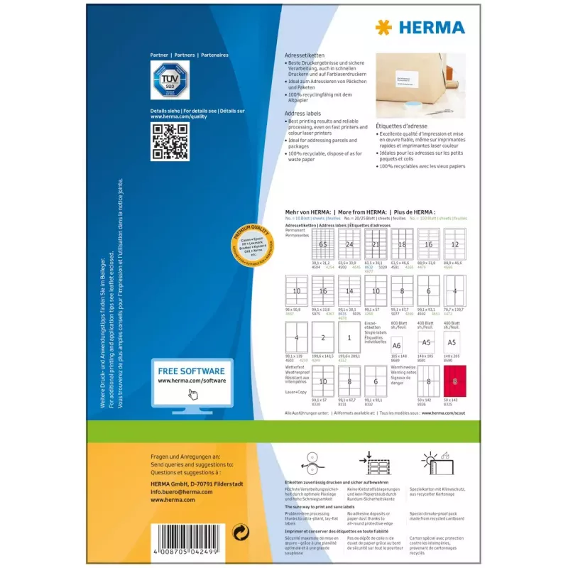 Adresetiketten Premium HERMA A4 199,6x143,5 mm 200 stuks