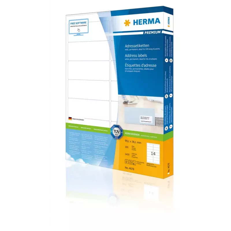 Adresetiketten Premium HERMA A4 99,1x38,1 mm 1400 stuks