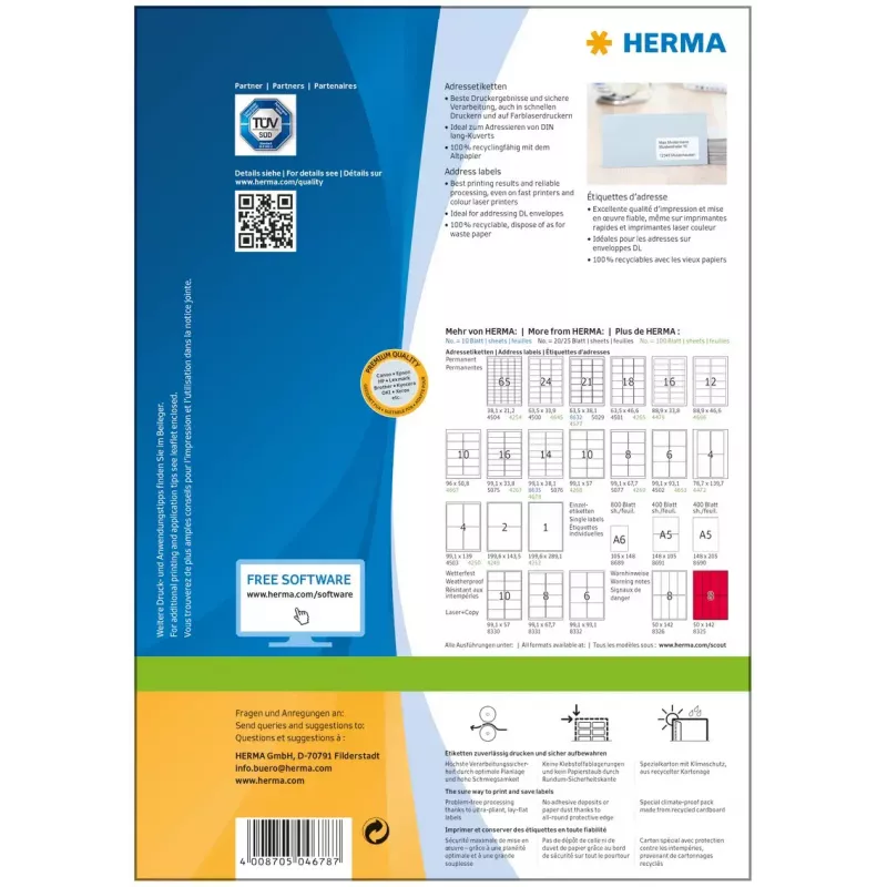 Adresetiketten Premium HERMA A4 99,1x38,1 mm 1400 stuks