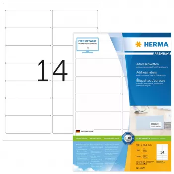 Adresetiketten Premium HERMA A4 99,1x38,1 mm 1400 stuks