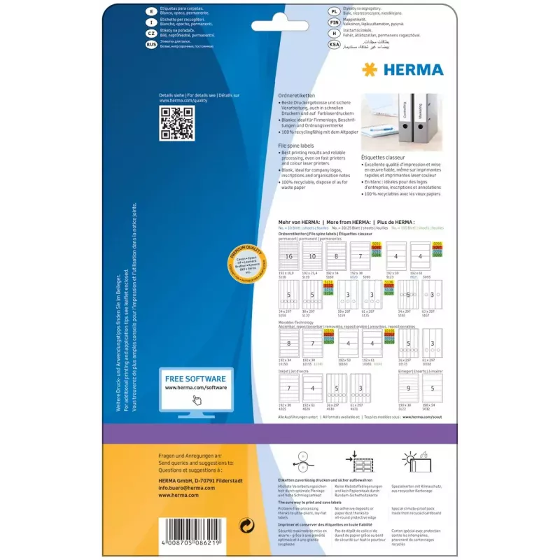 Rugschilden HERMA A4 192x61 mm 8621