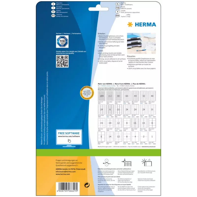 Zelfklevend printeretiket HERMA Labels Premium A4 38,1 x 21,2 mm