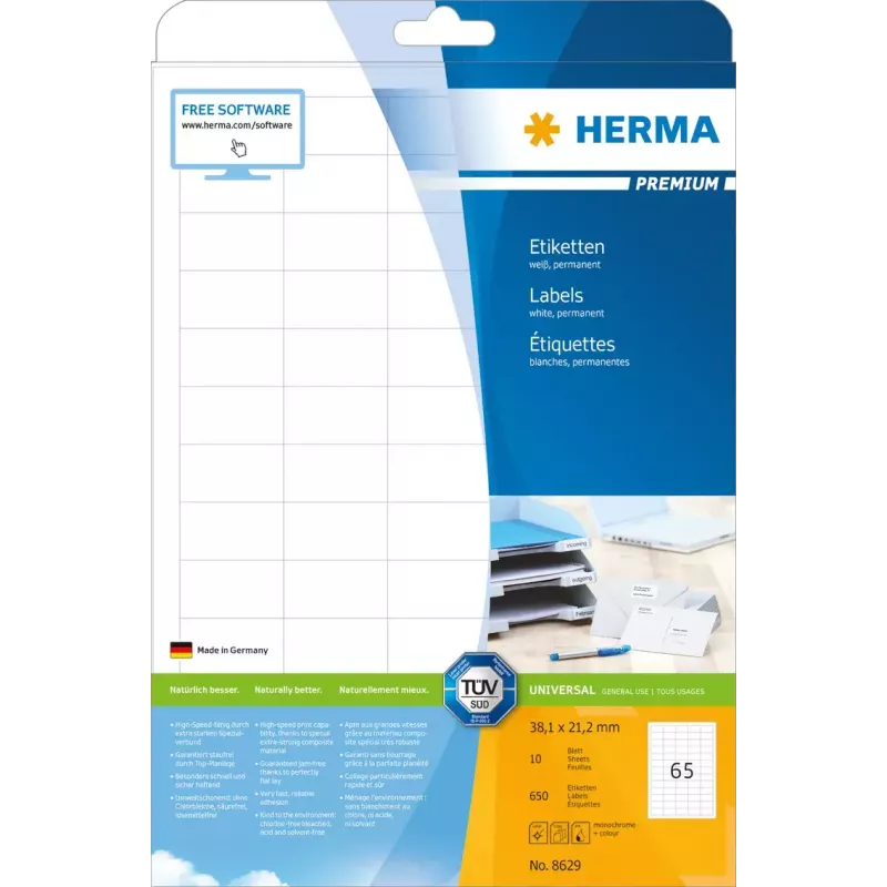 Zelfklevend printeretiket HERMA Labels Premium A4 38,1 x 21,2 mm