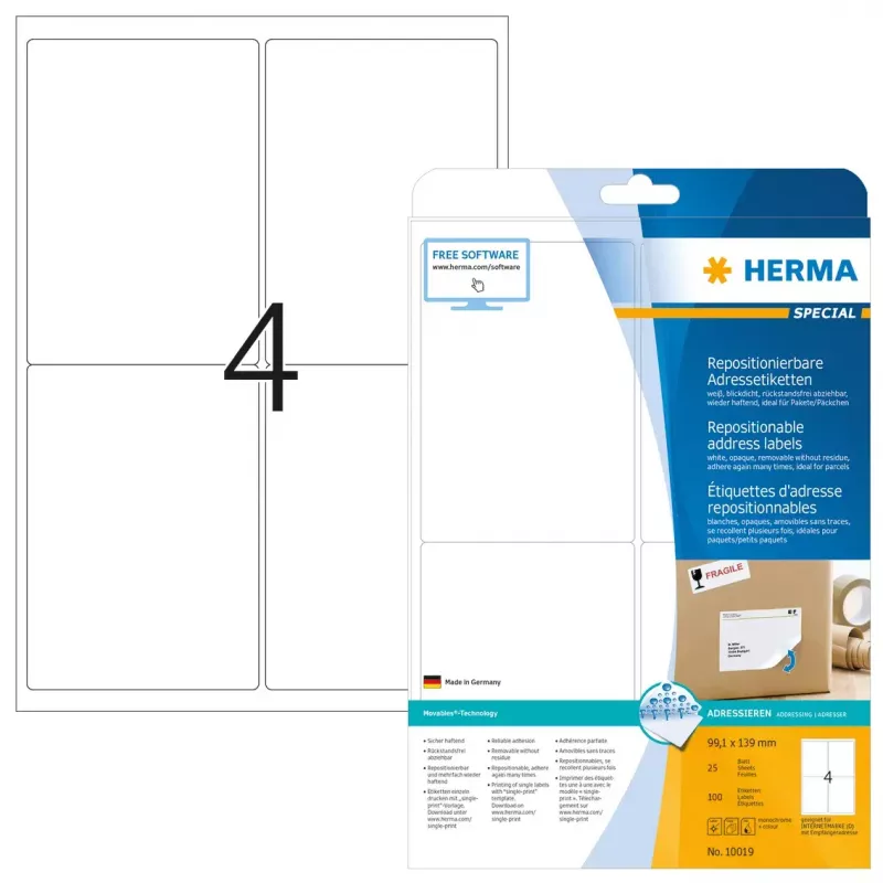 Herbruikbare adresetiketten HERMA 100 stuks A4 99,1x139 mm