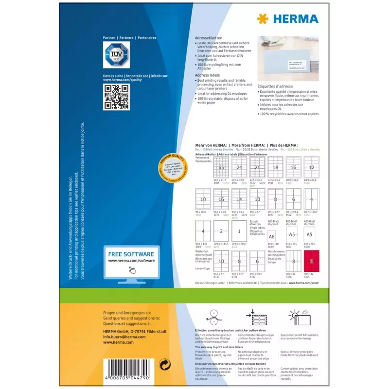 Adresetiketten Premium HERMA A4 88,9x33,8 mm 1600 stuks