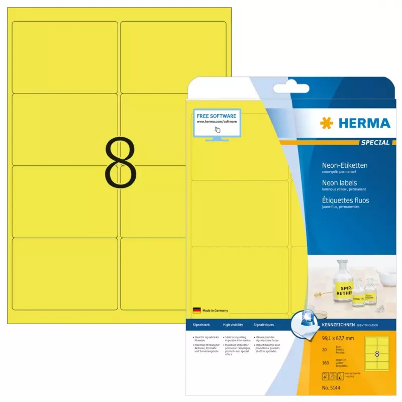 Labels HERMA Neon A4 99,1x67,7 mm felgeel 160 st.