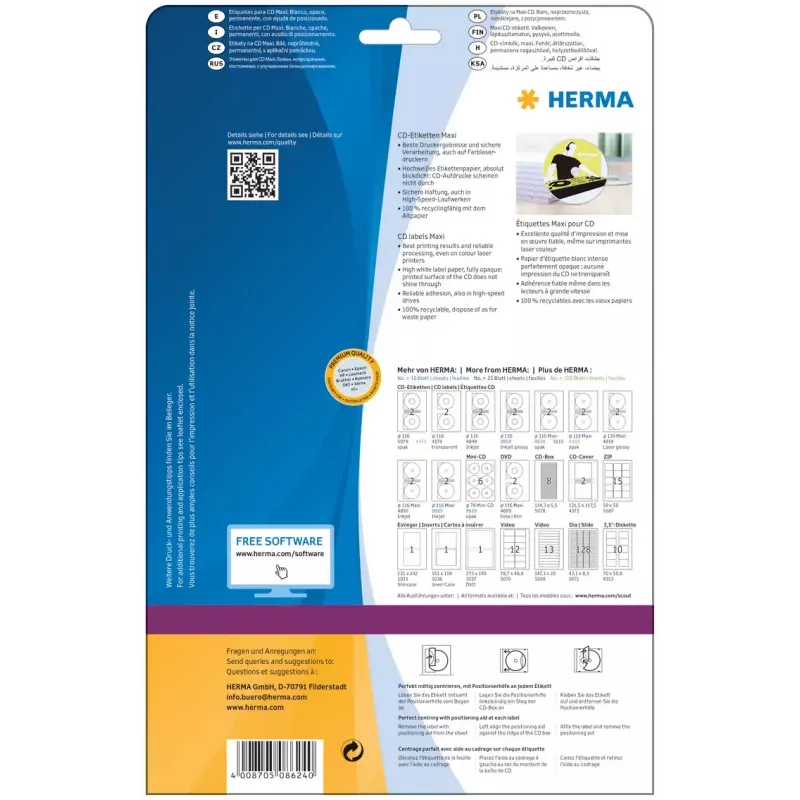 Zelfklevend printeretiket HERMA cd-etiketten Maxi A4 Ø 116 mm