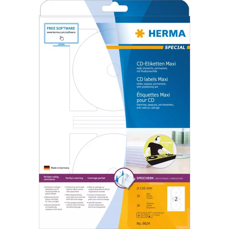 Zelfklevend printeretiket HERMA cd-etiketten Maxi A4 Ø 116 mm