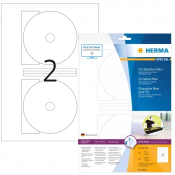 Zelfklevend printeretiket HERMA cd-etiketten Maxi A4 Ø 116 mm