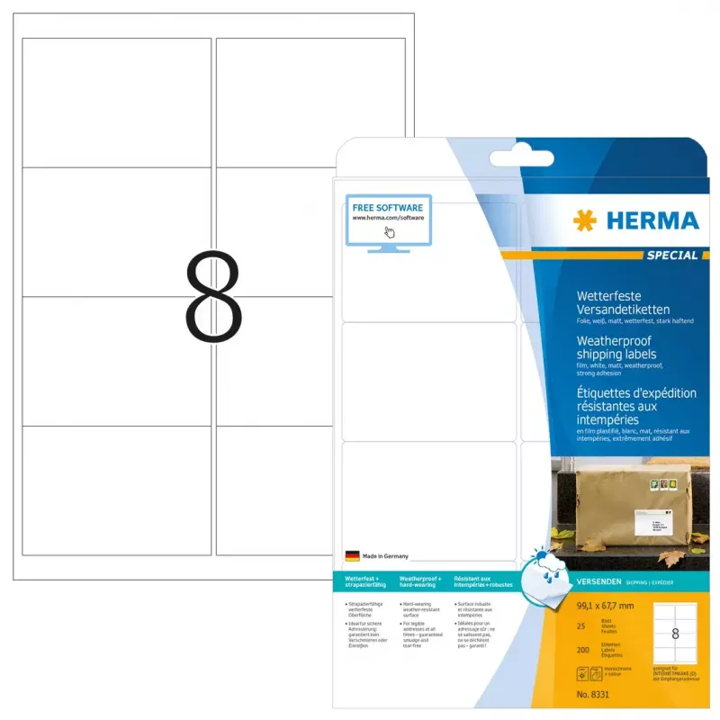 Verzendetiketten HERMA 8331 A4 99,1x67,7 mm wit 200 stuks