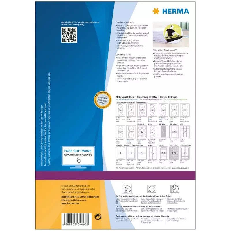 Zelfklevende printeretiketten HERMA cd-etiketten Maxi A4 Ø 116 mm