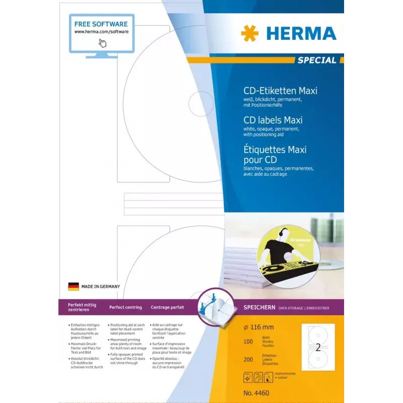 Zelfklevende printeretiketten HERMA cd-etiketten Maxi A4 Ø 116 mm