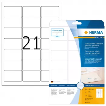 Zelfklevend printeretiket HERMA etiketten transparant kristalhelder A4 63,5x38,1 mm