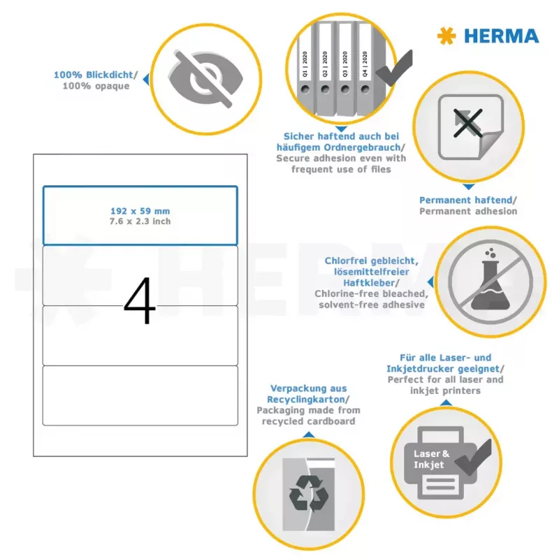 Zelfklevende printeretiketten HERMA ordneretiketten A4 192x59 mm