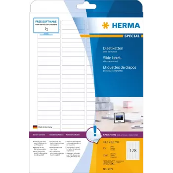 Dia-etiketten HERMA A4 43,2 x 8,5 mm wit papier mat 3200 stuks
