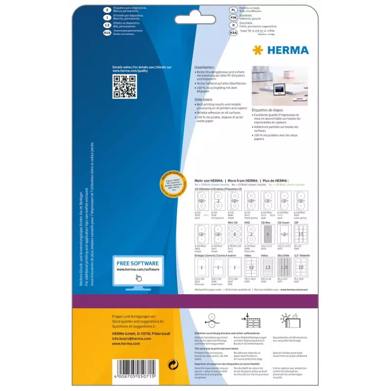 Dia-etiketten HERMA A4 43,2 x 8,5 mm wit papier mat 3200 stuks
