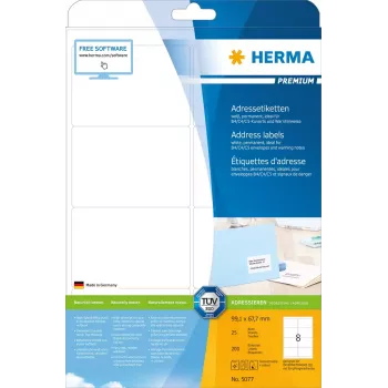 Adresetiketten Premium HERMA 5077 A4 99,1 x 67,7 mm 200 stuks