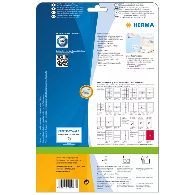 Adresetiketten Premium HERMA 5077 A4 99,1 x 67,7 mm 200 stuks