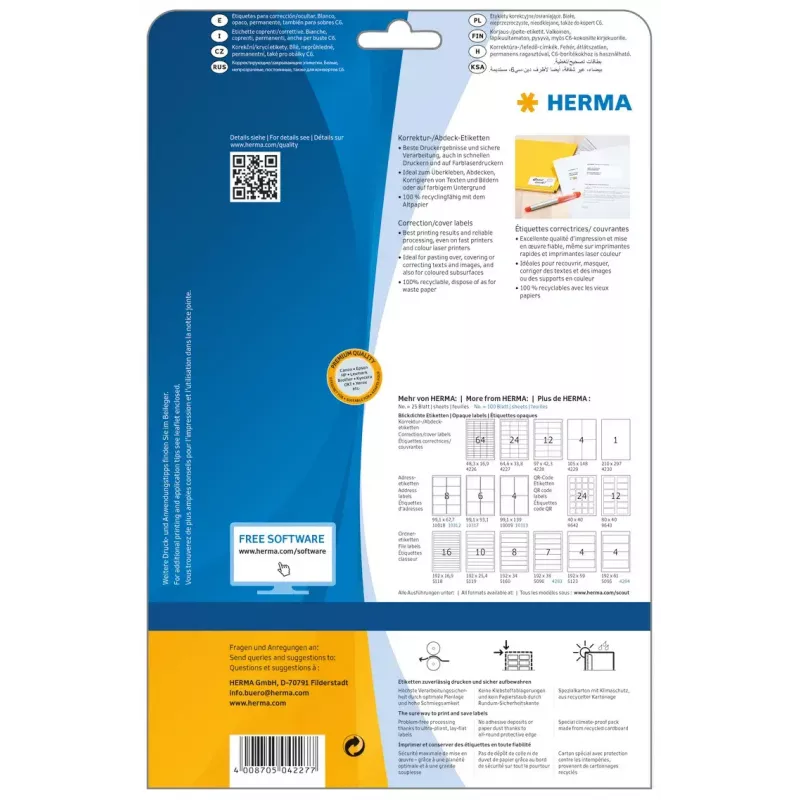 Correctie-/afdeketiketten HERMA A4 64,6x33,8 mm 600 stuks