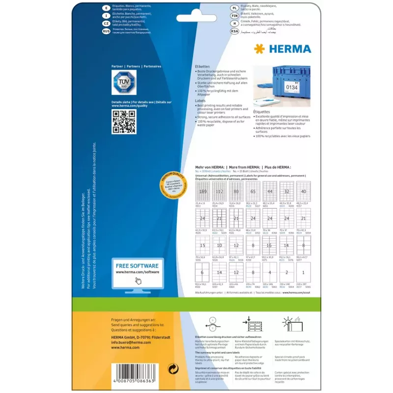 Zelfklevende printeretiketten HERMA Labels Premium A4 210x148 mm