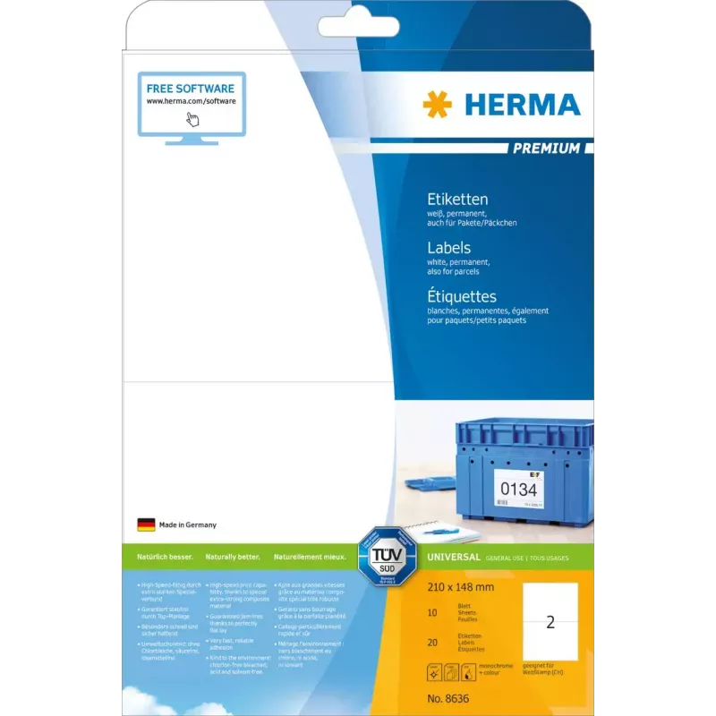 Zelfklevende printeretiketten HERMA Labels Premium A4 210x148 mm