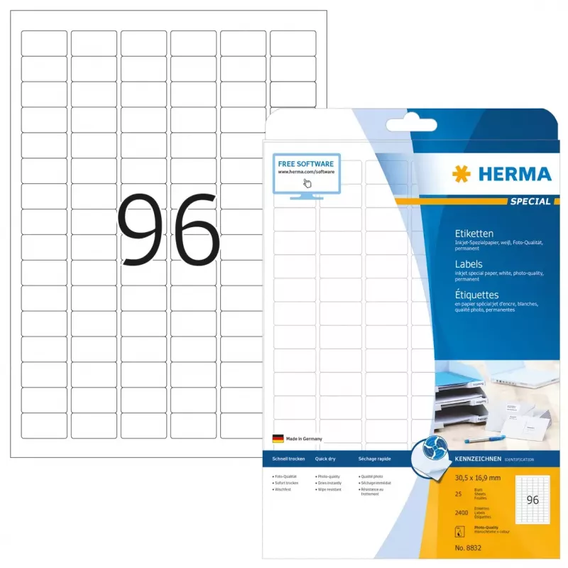 Inkjet-etiketten HERMA A4 30,5x16,9 mm 2400 stuks