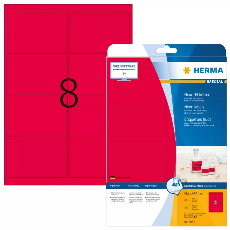 Zelfklevend printeretiket HERMA neon-etiketten A4 99,1x67,7 mm