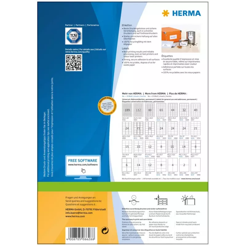 Zelfklevende printeretiketten HERMA Labels Premium A4 97x42,3 mm