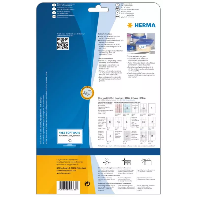 Zelfklevende printeretiketten HERMA diepvriesetiketten A4 1625 stuks