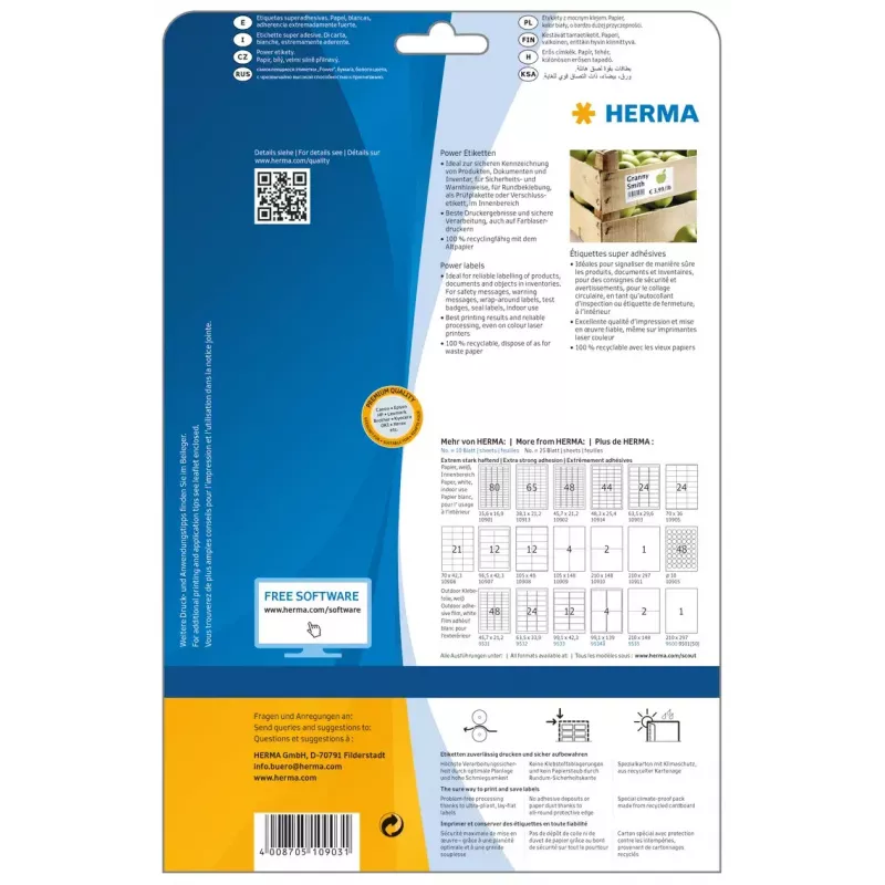 Zelfklevend printeretiket HERMA 10903 A4 63,5x29,6 mm