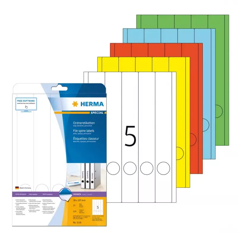 Dossieretiketten HERMA A4 38x297 mm wit papier mat dekkend 125 stuks