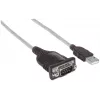 Manhattan USB-A naar serieel converterkabel, 45 cm, stekker naar stekker, serieel/RS232/COM/DB9, FTDI FT232RL-chip, Windows 11-compatibel (plus eerdere besturingssystemen), zwart/zilver kabel, drie jaar garantie, komt overeen met ICUSB2321F.
