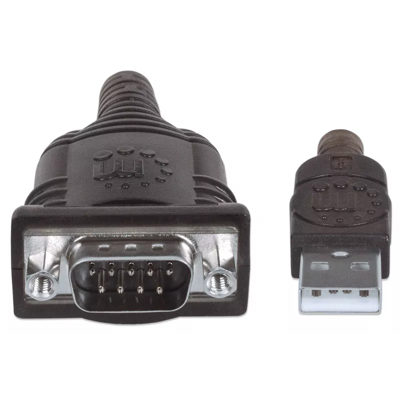 Manhattan USB-A naar serieel converterkabel, 45 cm, stekker naar stekker, serieel/RS232/COM/DB9, FTDI FT232RL-chip, Windows 11-compatibel (plus eerdere besturingssystemen), zwart/zilver kabel, drie jaar garantie, komt overeen met ICUSB2321F.