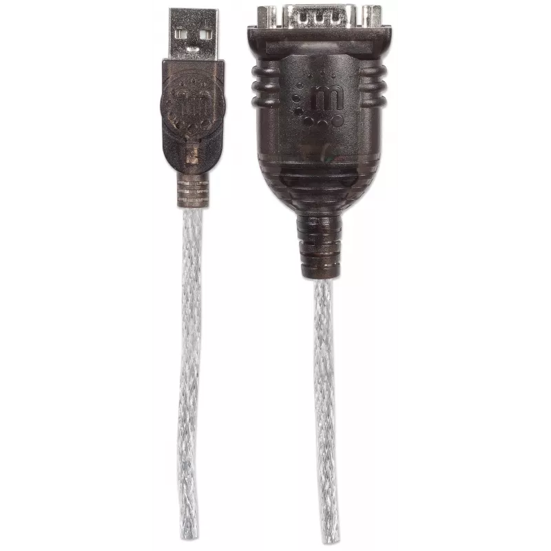 Manhattan USB-A naar serieel converterkabel, 45 cm, stekker naar stekker, serieel/RS232/COM/DB9, FTDI FT232RL-chip, Windows 11-compatibel (plus eerdere besturingssystemen), zwart/zilver kabel, drie jaar garantie, komt overeen met ICUSB2321F.