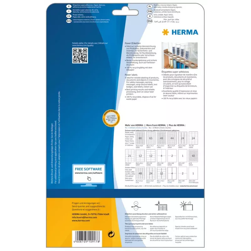 Zelfklevende printeretiketten HERMA A4 37x13 mm wit extra sterke hechting 2125 stuks
