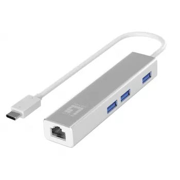 LevelOne Gigabit USB-C netwerkadapter met USB-hub, bedraad, USB Type-C, Ethernet, 1000 Mbit/s, zilver