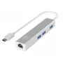 LevelOne Gigabit USB-C netwerkadapter met USB-hub, bedraad, USB Type-C, Ethernet, 1000 Mbit/s, zilver