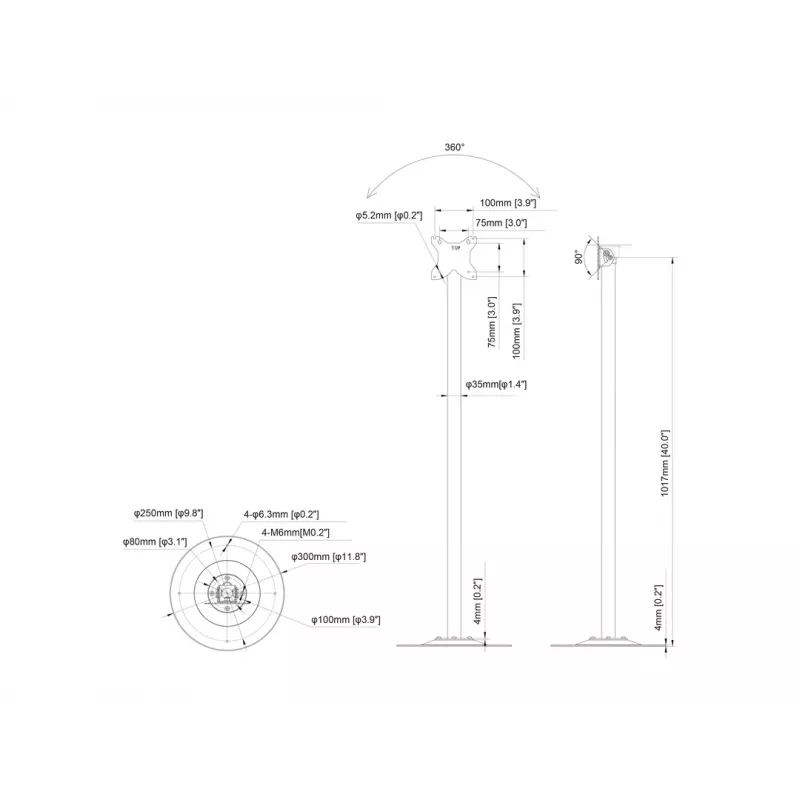Multibrackets M Pro Series Single Pole Floorbase 10 kg capaciteit 17,8-76,2 cm
